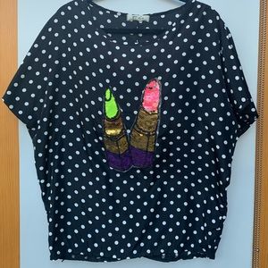 Vintage 💄 Patch Embellished Polka Dot Blouse